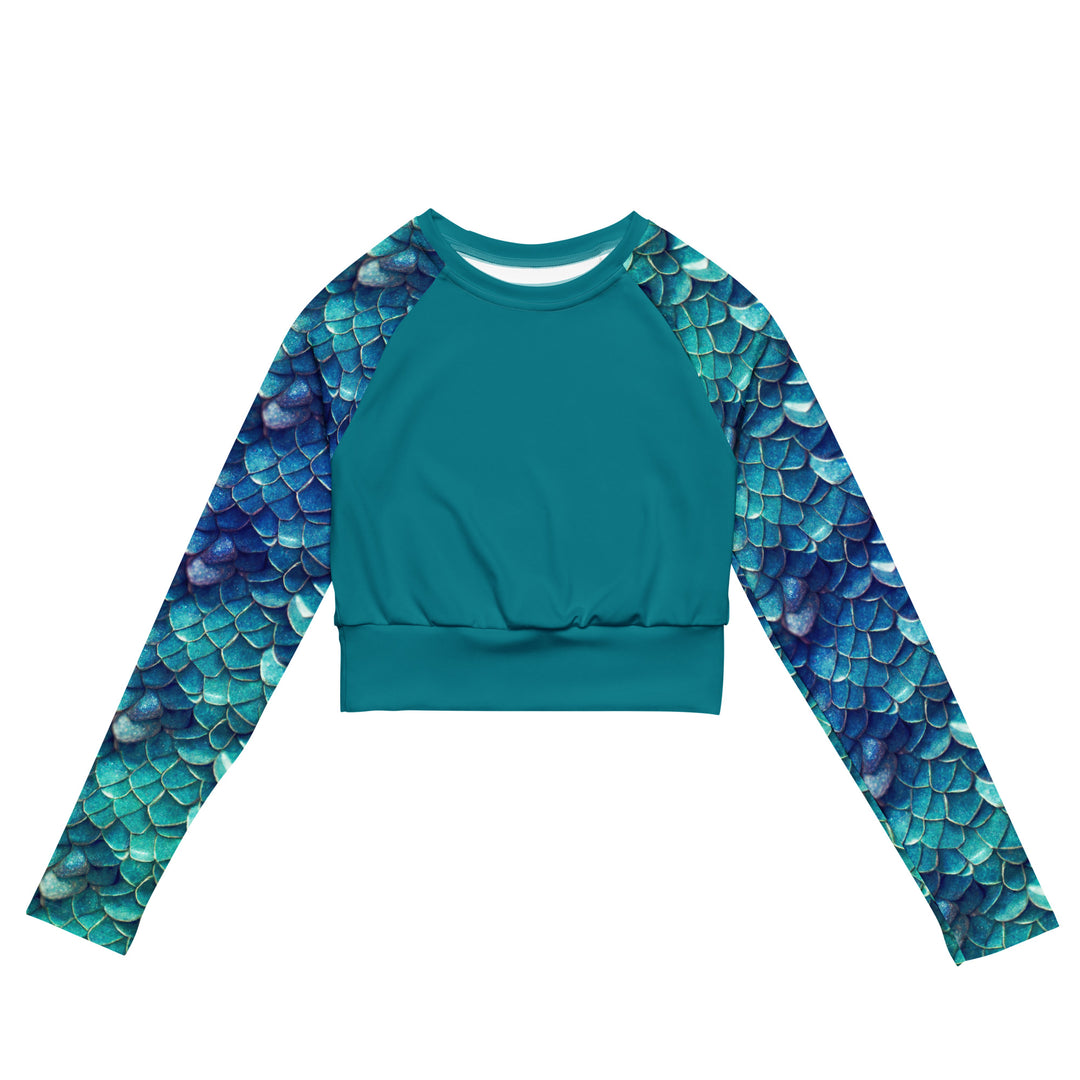 Long Sleeve Crop Top Rashguard in Teal - Front View