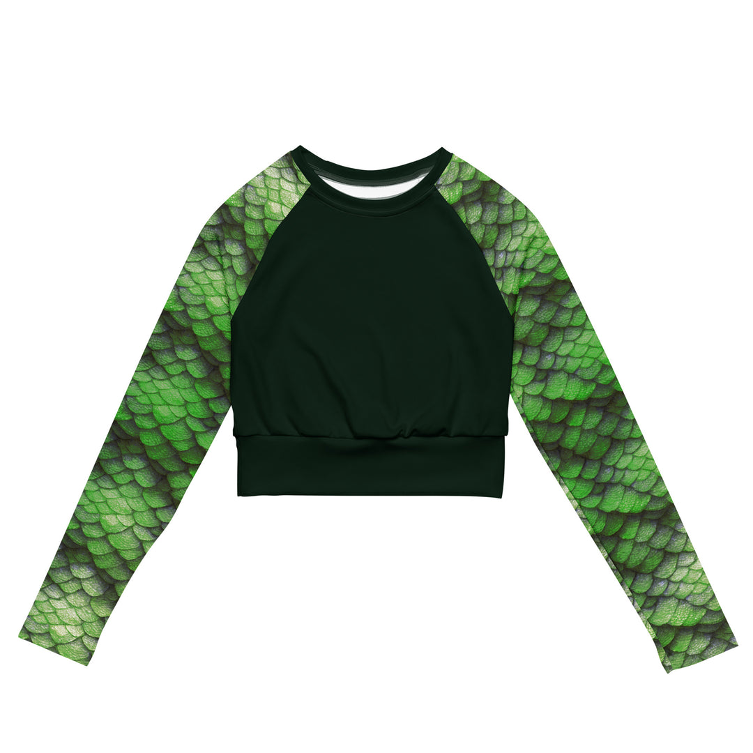 Long Sleeve Crop Top Rashguard in Green - Front View