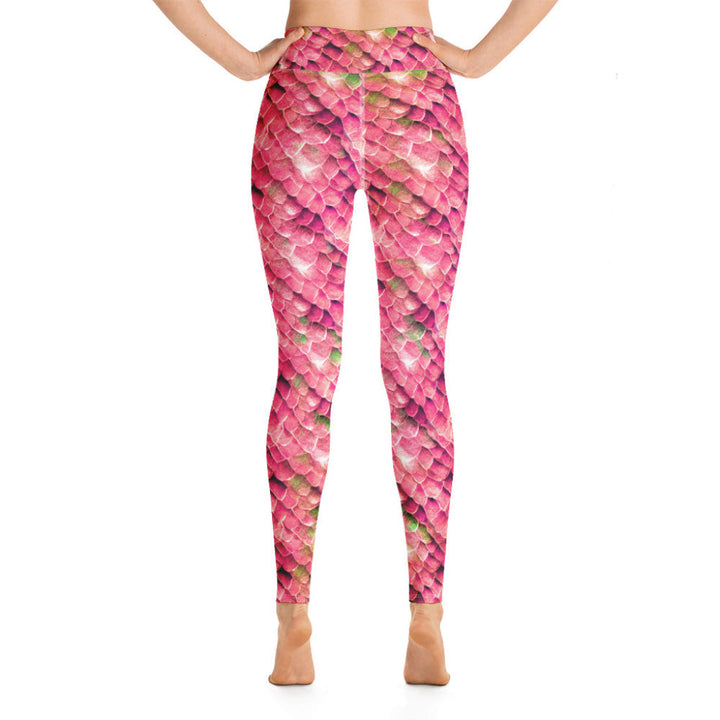 High Waist Swim Leggings in Pink - Rear View