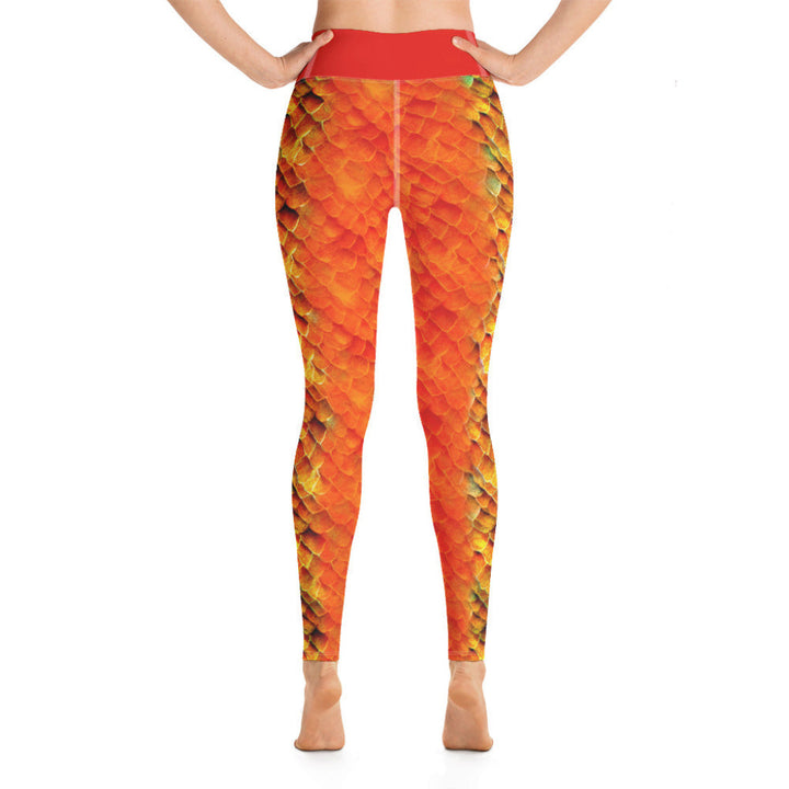 High Waist Swim Leggings in Orange / Gold - Rear View