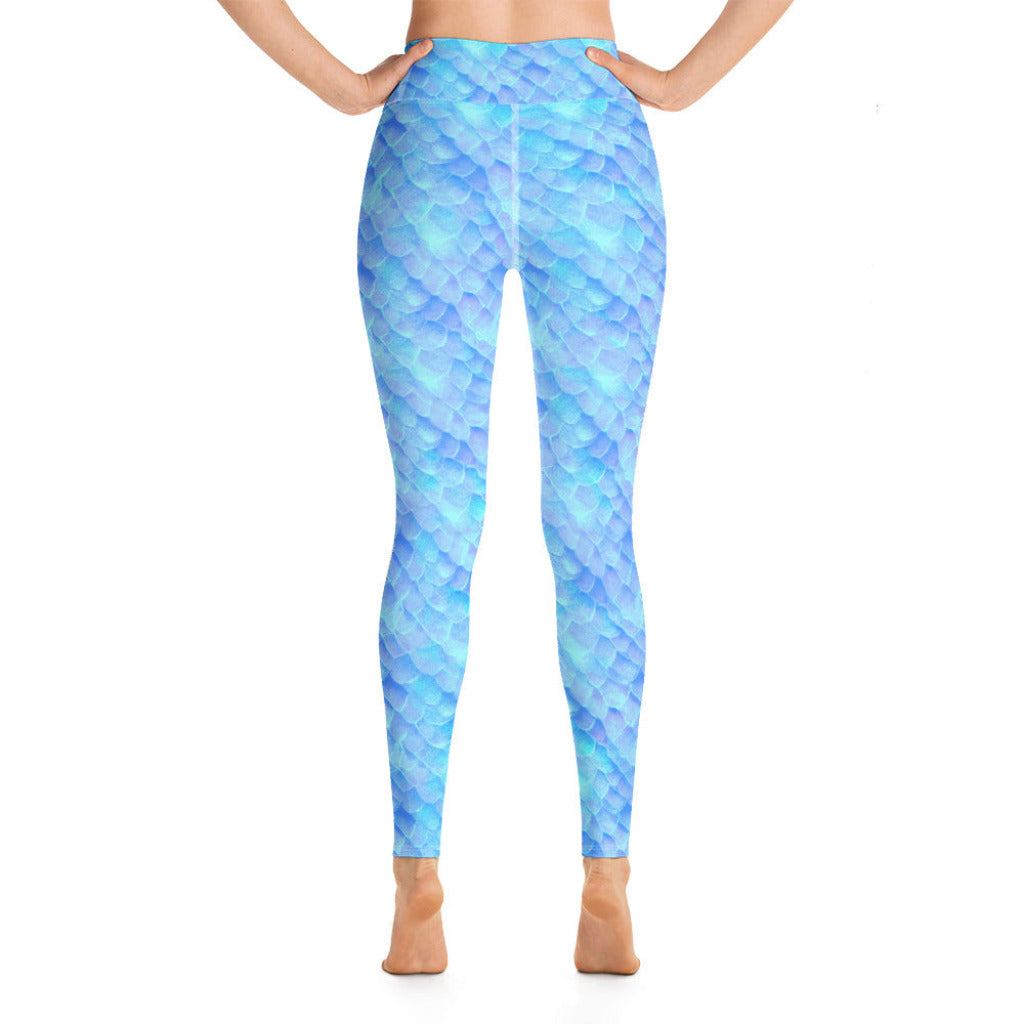 High Waist Swim Leggings in Blue - Rear View