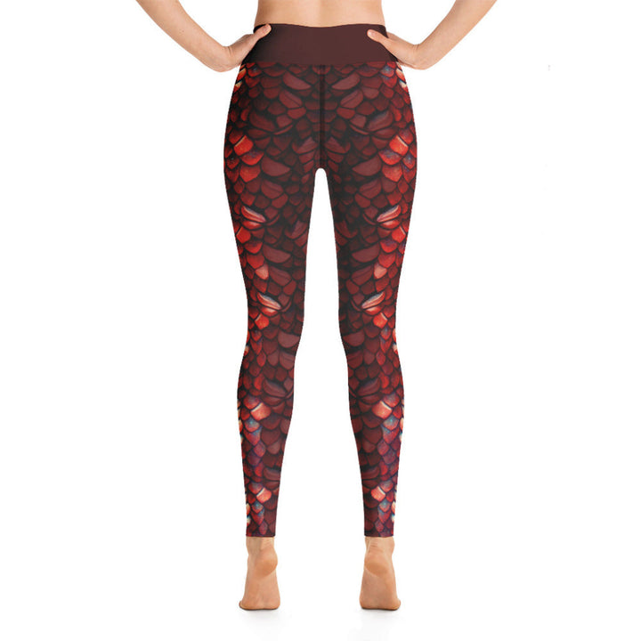 High Waist Swim Leggings in Red - Rear View