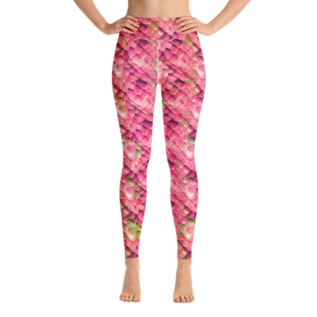 High Waist Swim Leggings in Pink - Front View