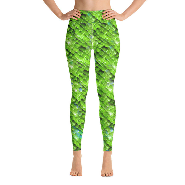 High Waist Swim Leggings in Green - Front View