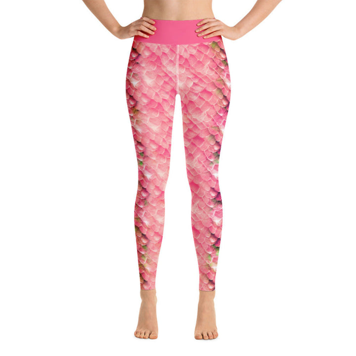 High Waist Swim Leggings in Pink - Front View