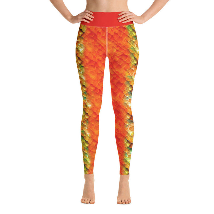 High Waist Swim Leggings in Orange / Gold - Front View