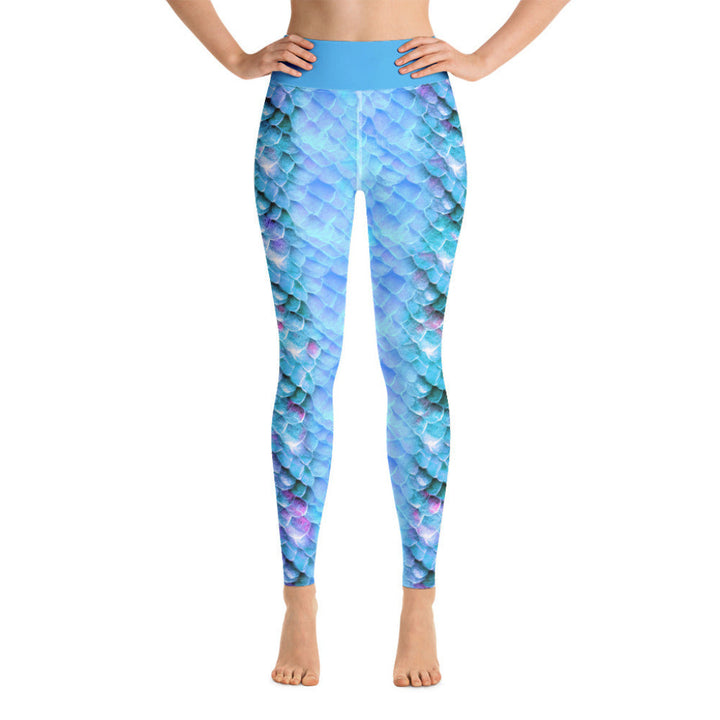 High Waist Swim Leggings in Blue - Front View