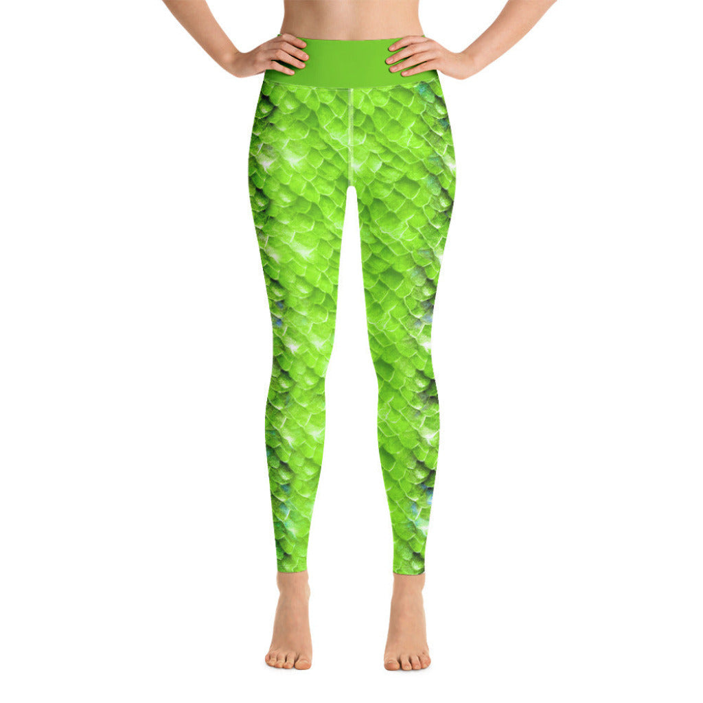 High Waist Swim Leggings in Green - Front View