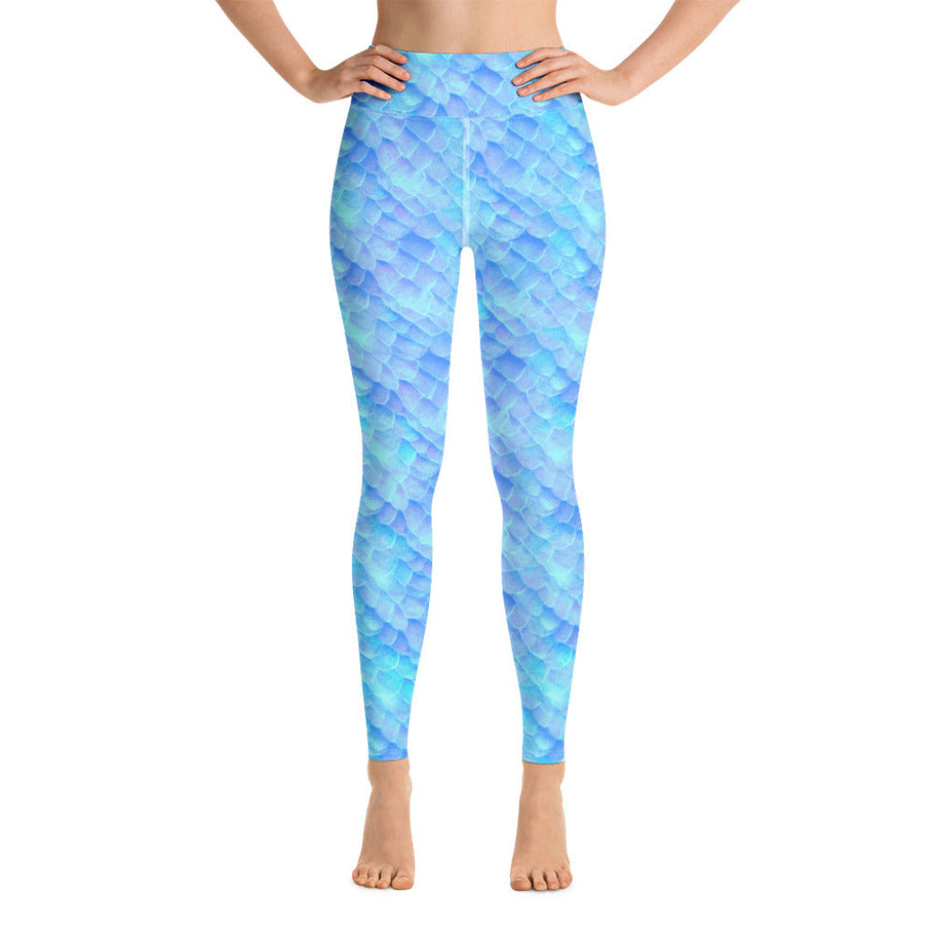 High Waist Swim Leggings in Blue - Front View