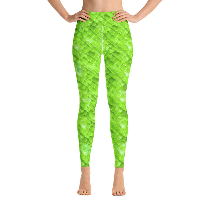 High Waist Swim Leggings in Green - Front View