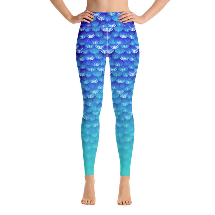 High Waist Swim Leggings in Blue - Front View