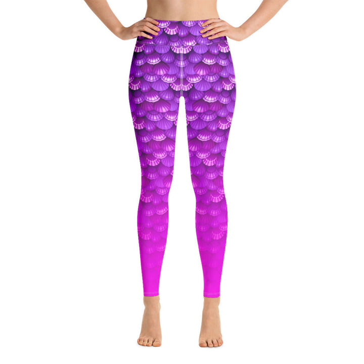 High Waist Swim Leggings in Purple - Front View