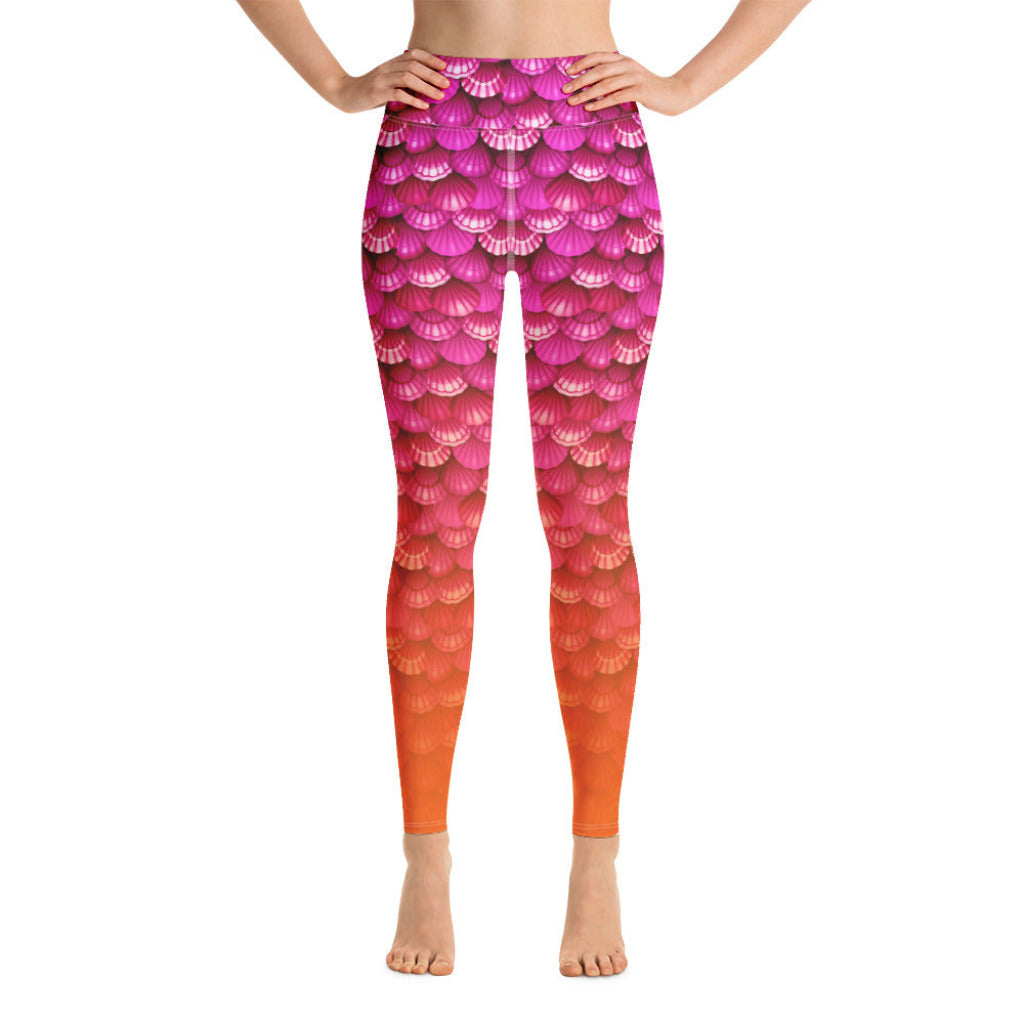 High Waist Swim Leggings in Coral - Front View