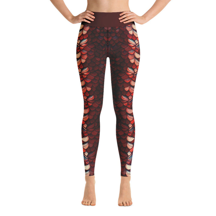 High Waist Swim Leggings in Red - Front View