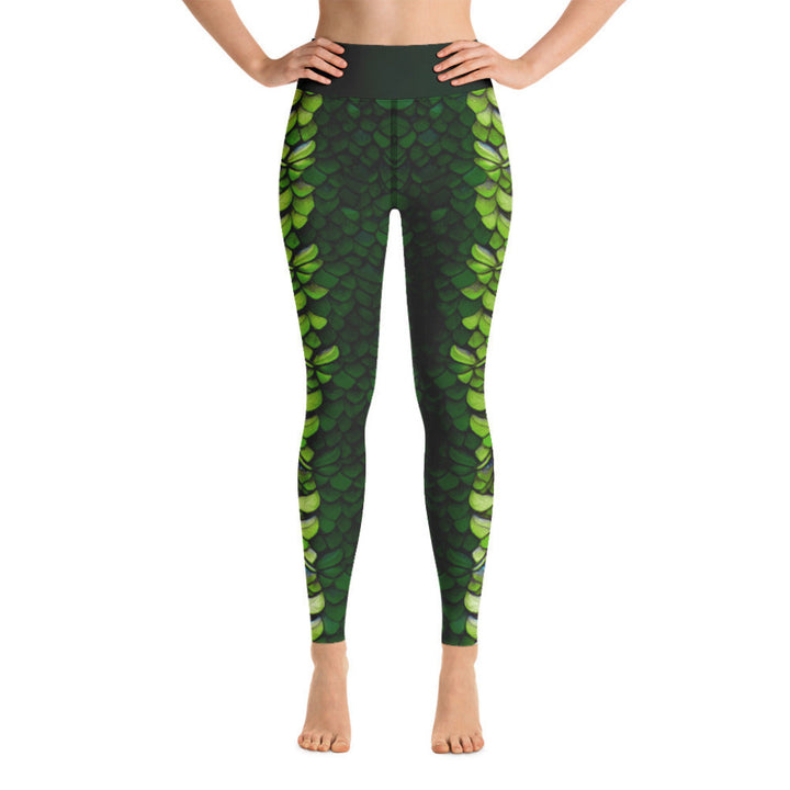 High Waist Swim Leggings in Green - Front View