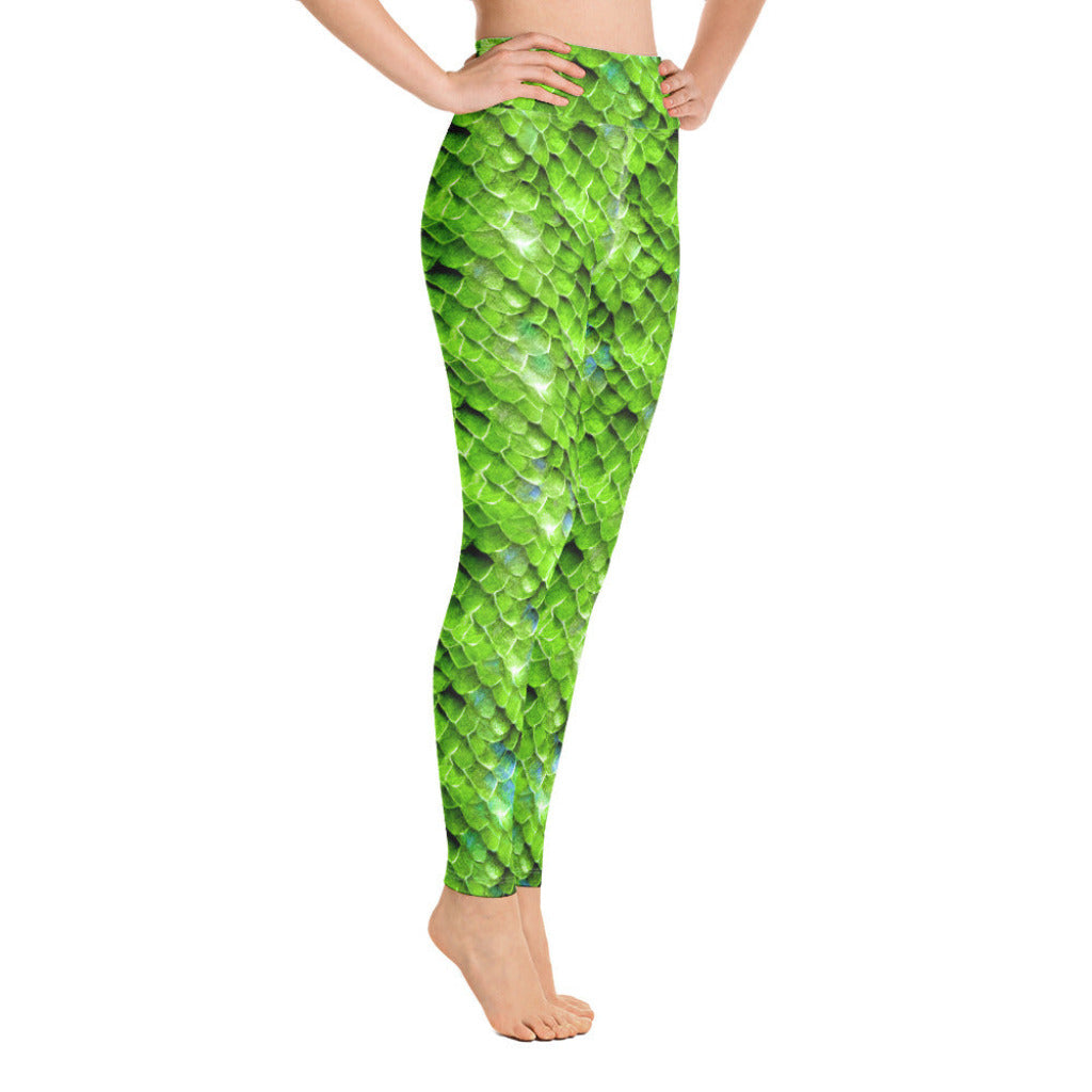 High Waist Swim Leggings in Green - Side View