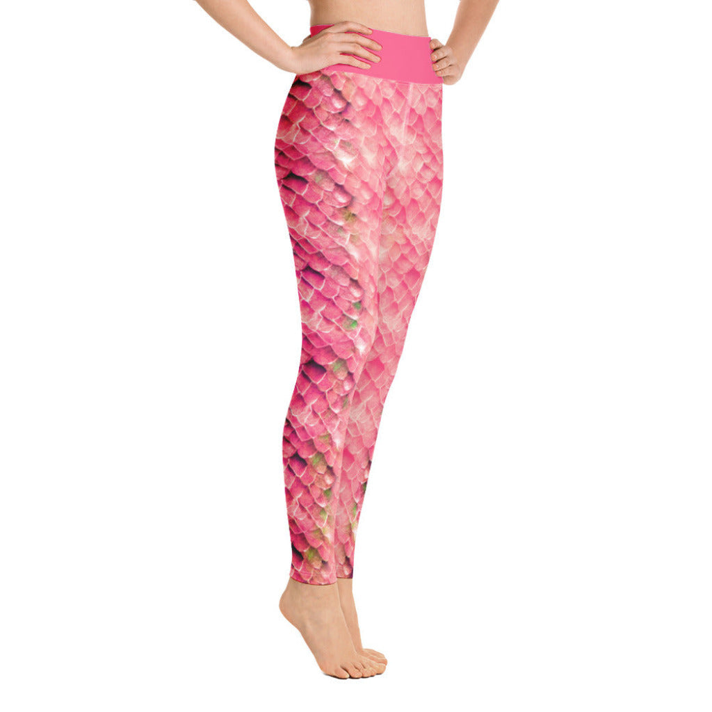 High Waist Swim Leggings in Pink - Side View