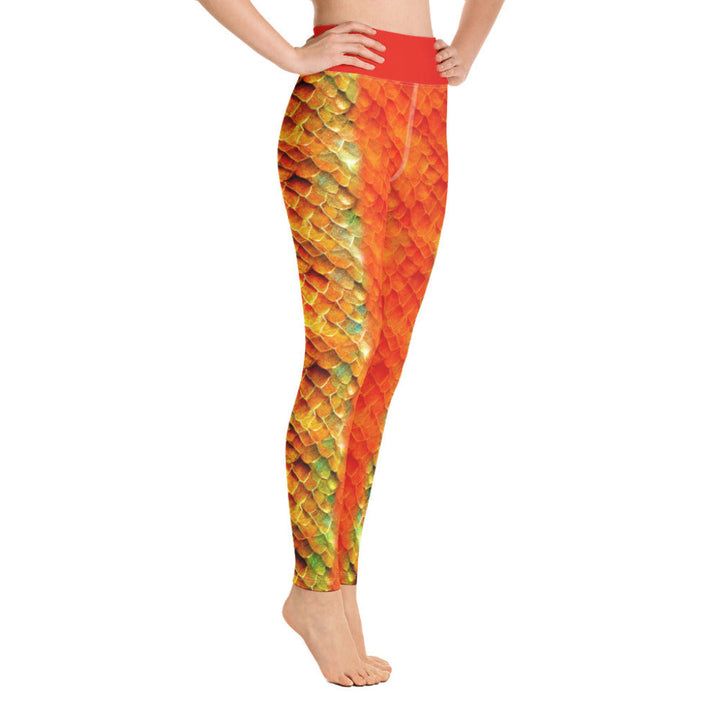 High Waist Swim Leggings in Orange / Gold - Side View