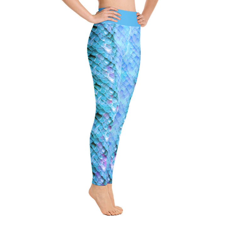 High Waist Swim Leggings in Blue - Side View