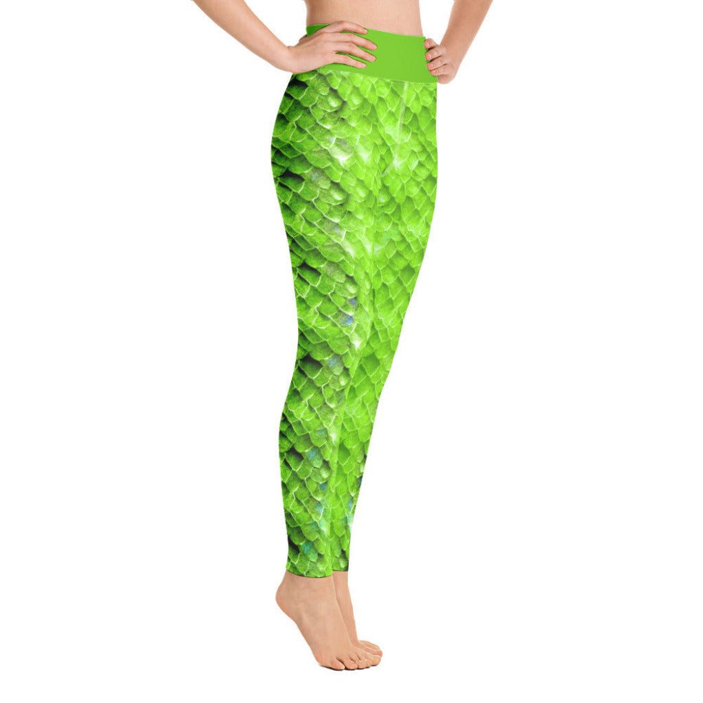 High Waist Swim Leggings in Green - Side View