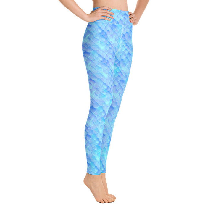 High Waist Swim Leggings in Blue - Side View