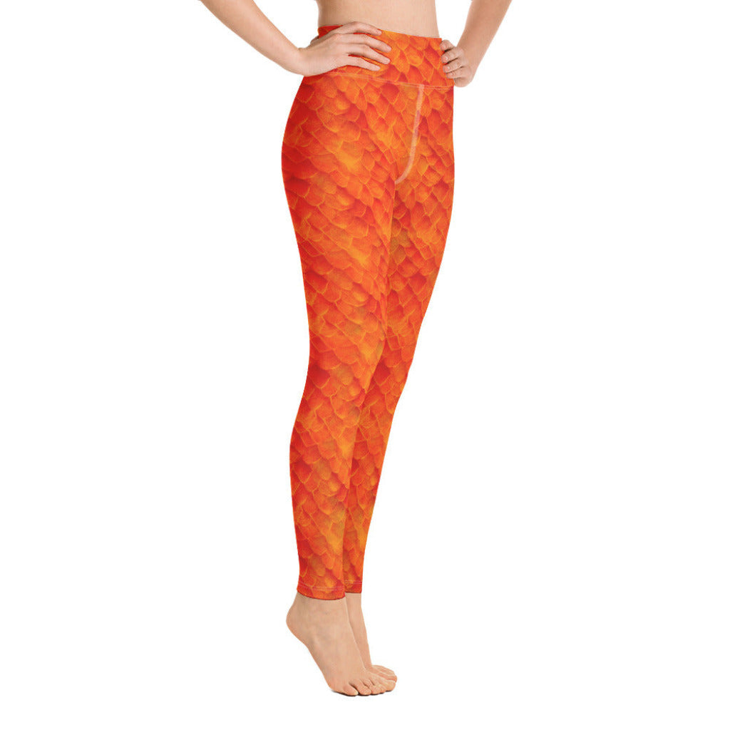 High Waist Swim Leggings in Orange - Side View