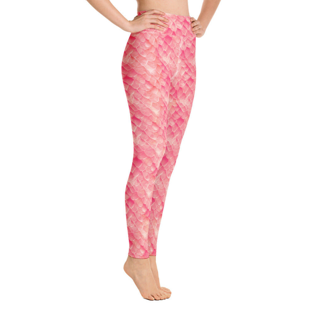 High Waist Swim Leggings in Pink - Side View