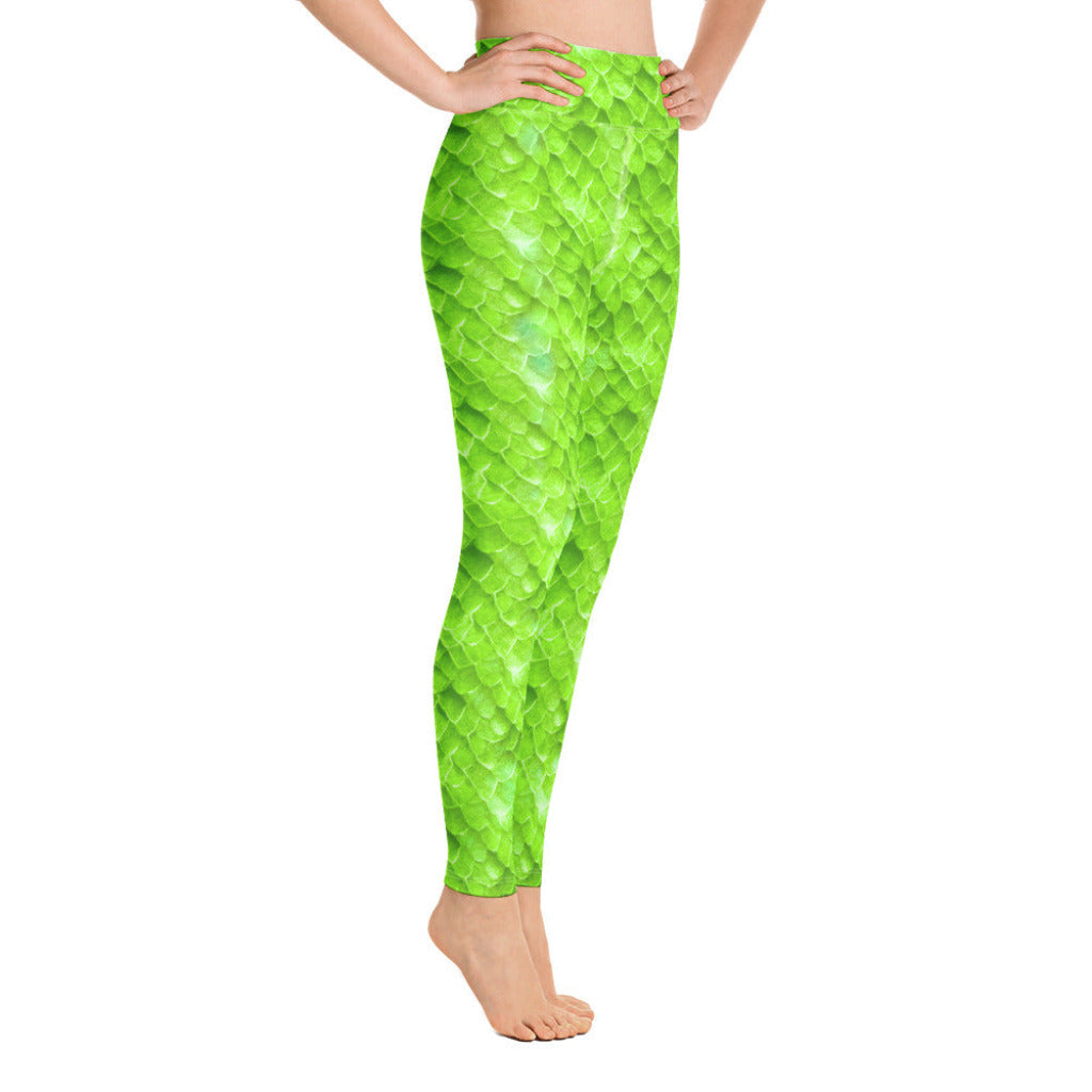 High Waist Swim Leggings in Green - Side View