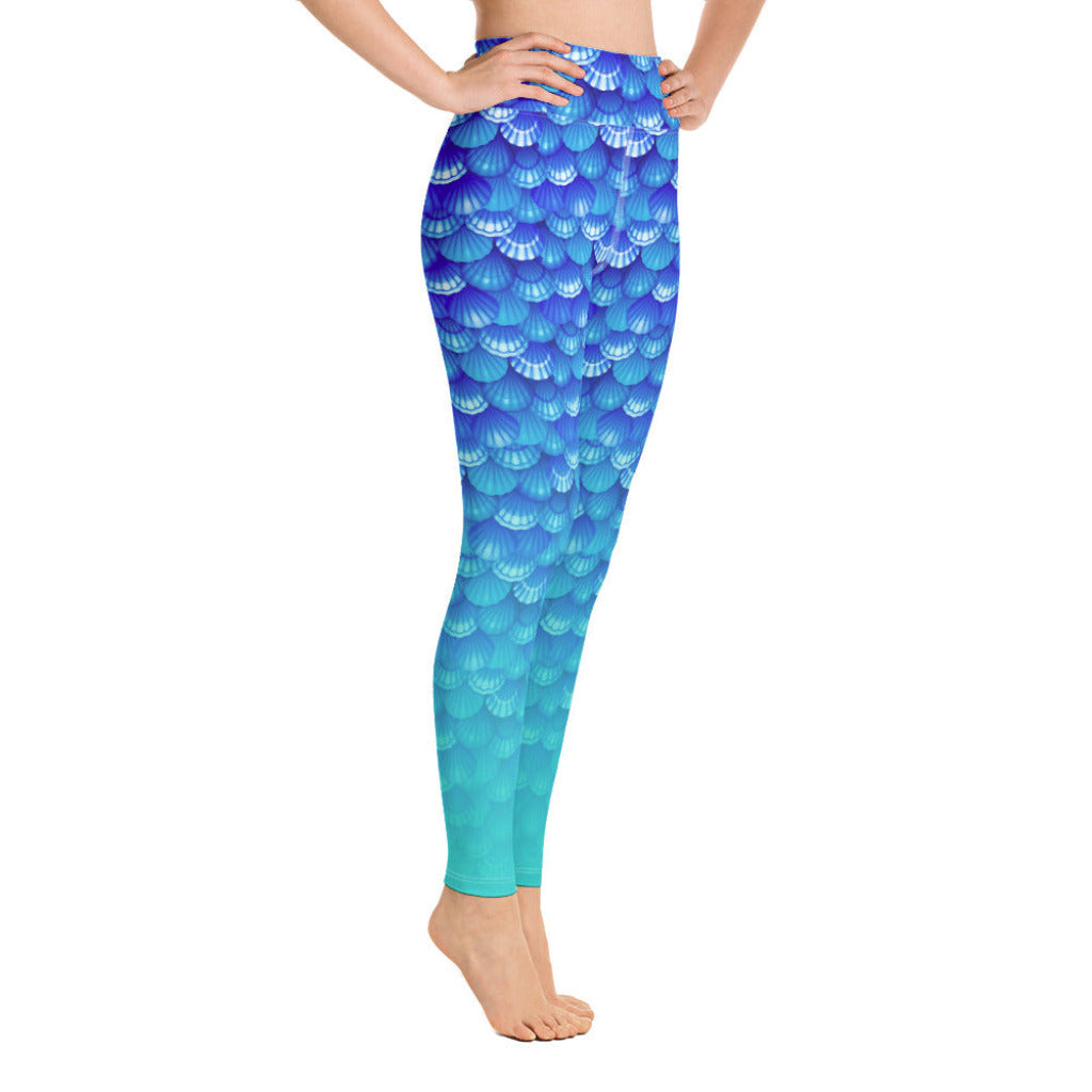 High Waist Swim Leggings in Blue - Side View