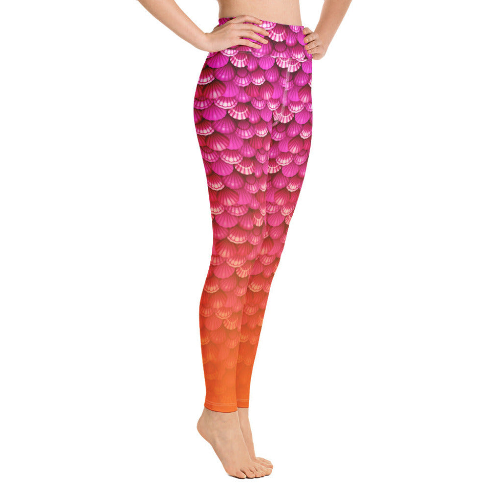 High Waist Swim Leggings in Coral - Side View