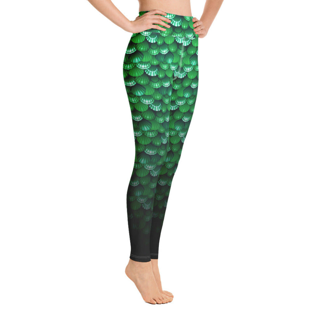 High Waist Swim Leggings in Green - Side View