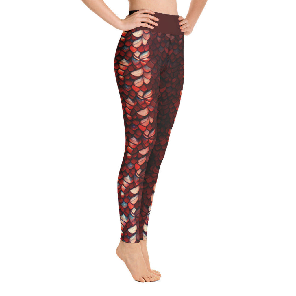 High Waist Swim Leggings in Red - Side View