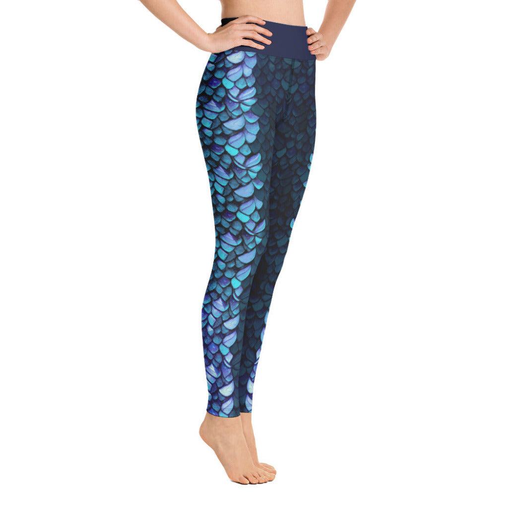 High Waist Swim Leggings in Blue - Side View