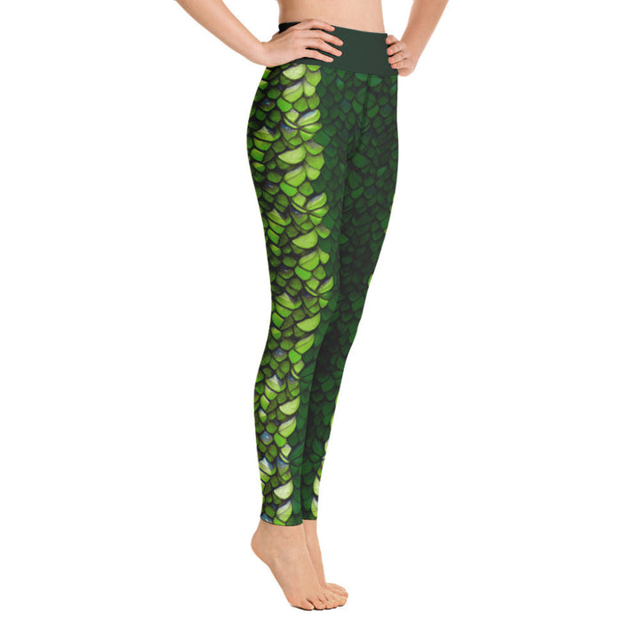 High Waist Swim Leggings in Green - Side View