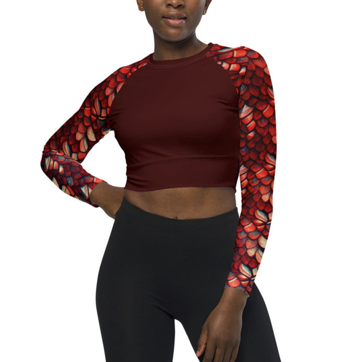 Long Sleeve Crop Top Rashguard in Red