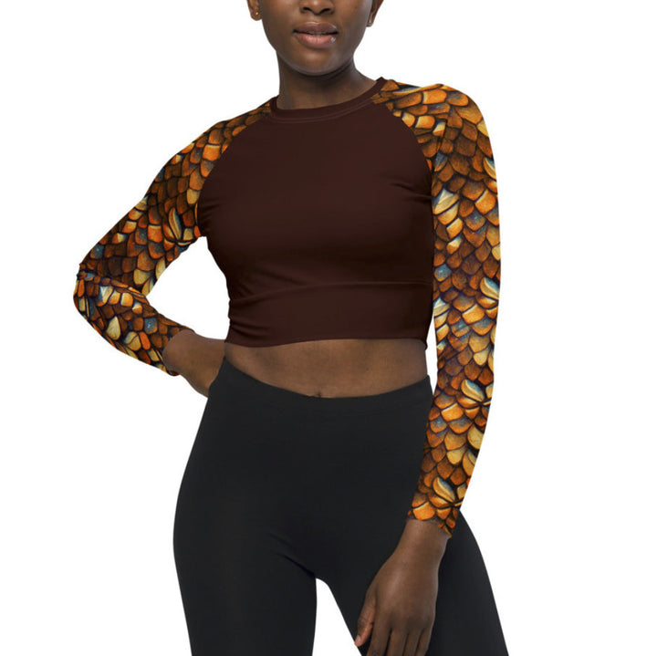 Long Sleeve Crop Top Rashguard in Gold