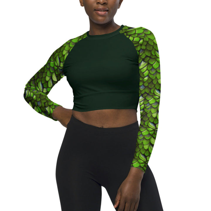 Long Sleeve Crop Top Rashguard in Green