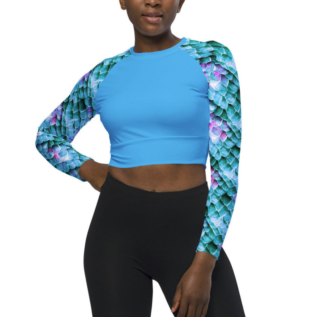 Long Sleeve Crop Top Rashguard in Blue