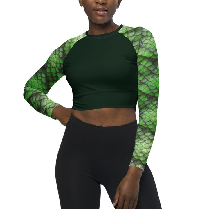 Long Sleeve Crop Top Rashguard in Green