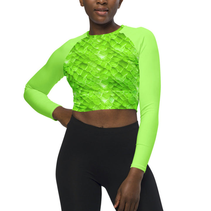 Long Sleeve Crop Top Rashguard in Green