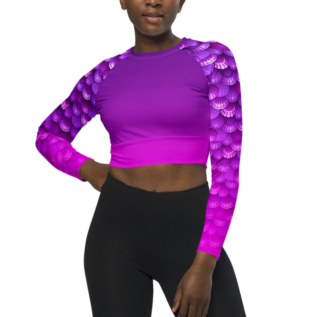 Long Sleeve Crop Top Rashguard in Purple