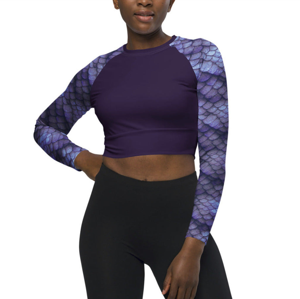 Long Sleeve Crop Top Rashguard in Purple