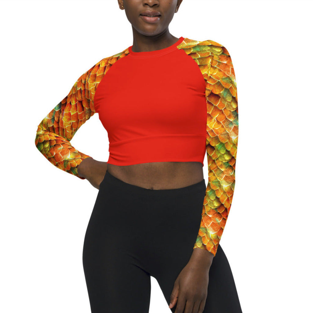 Long Sleeve Crop Top Rashguard in Gold/Orange