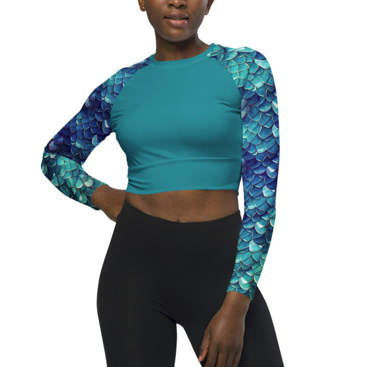 Long Sleeve Crop Top Rashguard in Teal