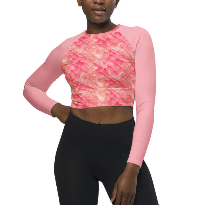 Long Sleeve Crop Top Rashguard in Pink