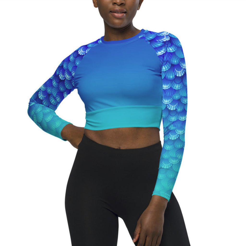 Long Sleeve Crop Top Rashguard in Blue