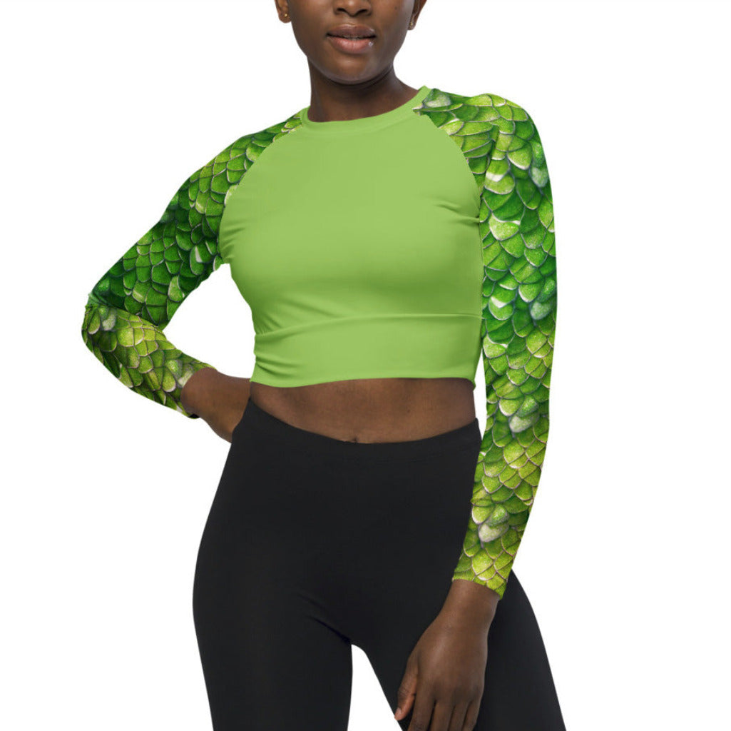 Long Sleeve Crop Top Rashguard in Green