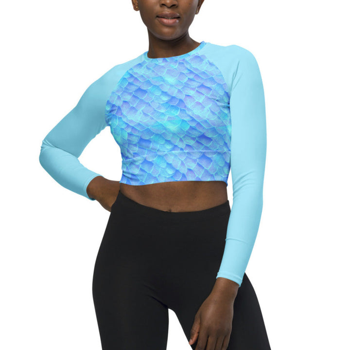 Long Sleeve Crop Top Rashguard in Blue