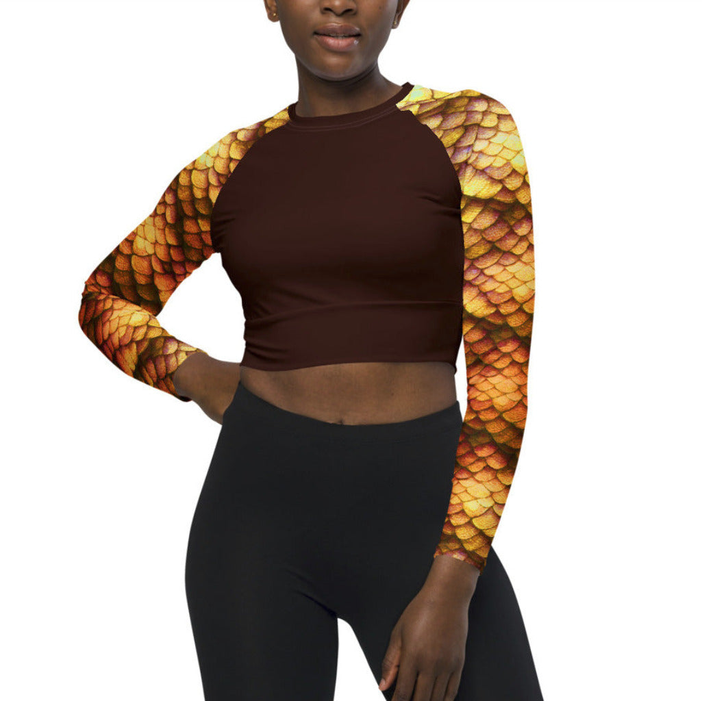 Long Sleeve Crop Top Rashguard in Gold