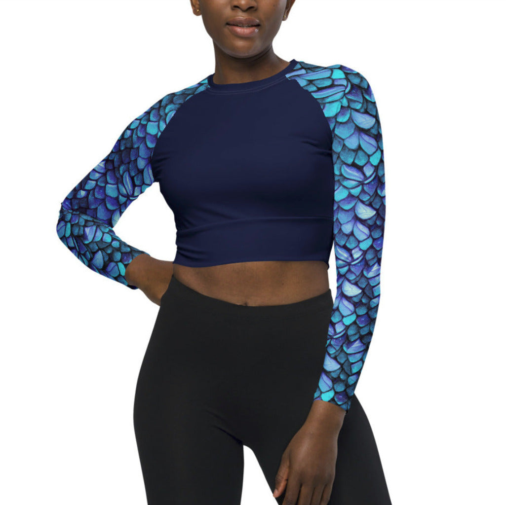 Long Sleeve Crop Top Rashguard in Blue